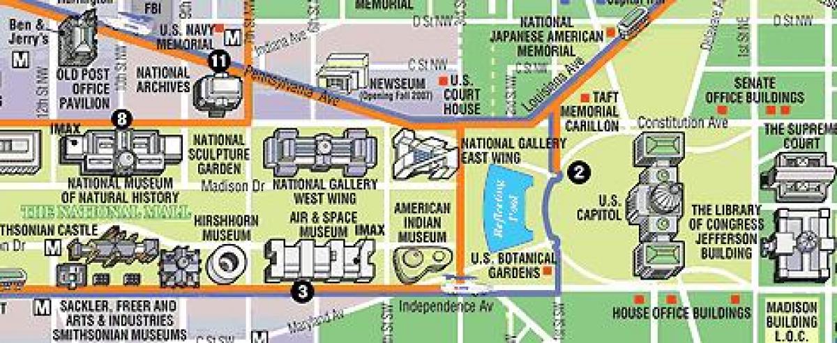 地图华盛顿特区博物馆和纪念碑