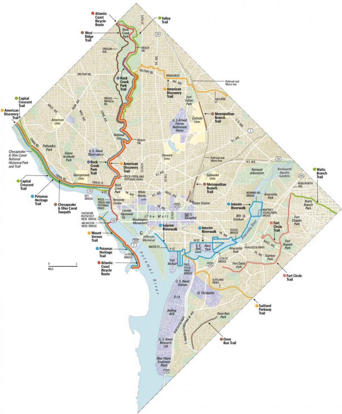 华盛顿特区自行车道的地图