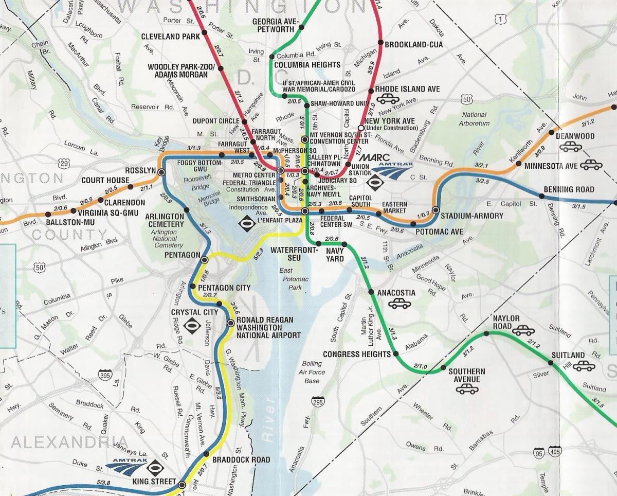 华盛顿特区的街道地图与地铁站