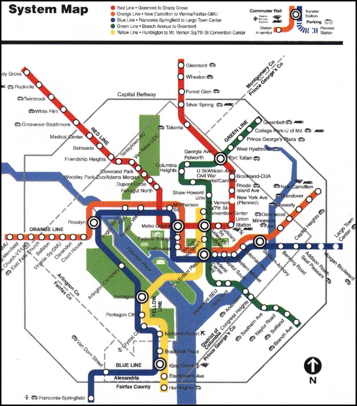 华盛顿地铁列车的地图