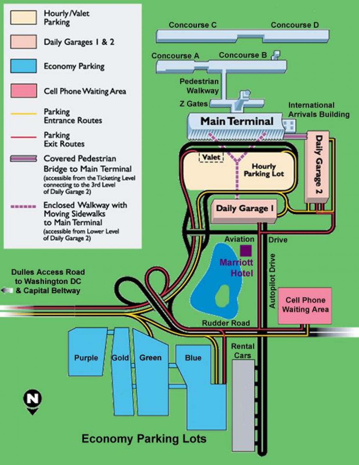 杜勒斯机场停车场的地图