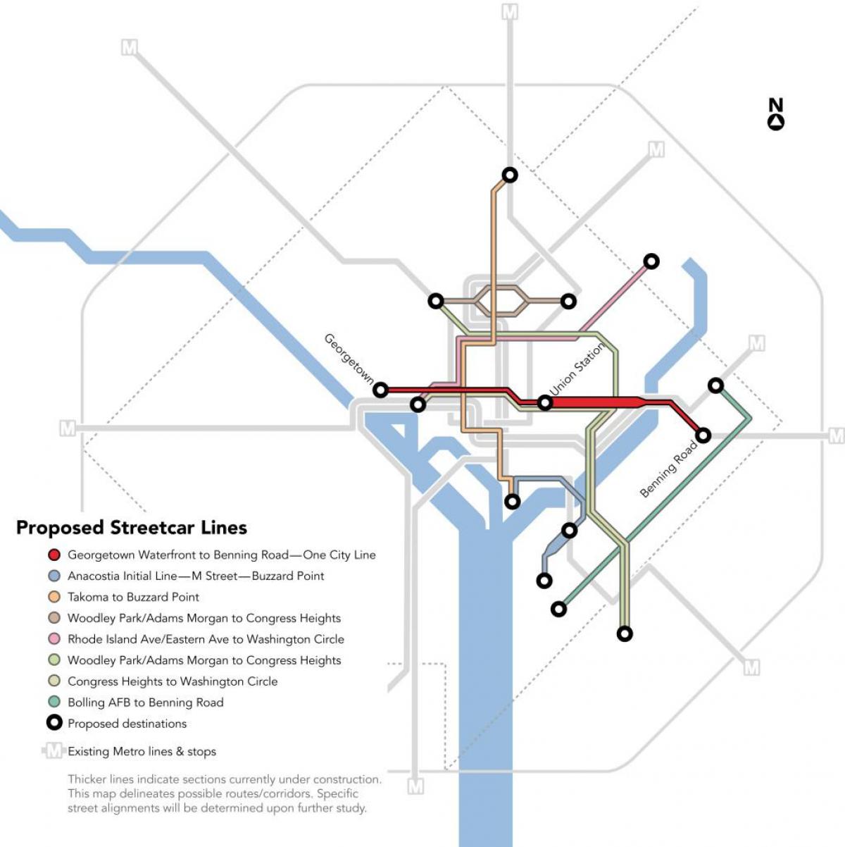 华盛顿特区的路面电车的地图