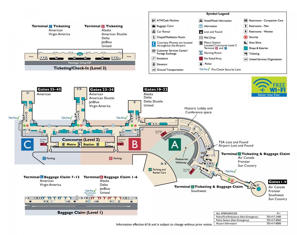 罗纳德*里根国际机场的地图