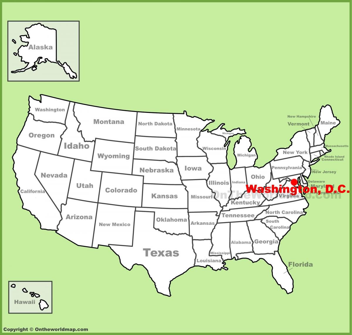 华盛顿特区位于美国的地图