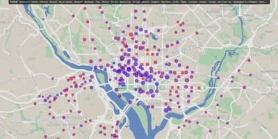 Dc自行车出租服务的地图